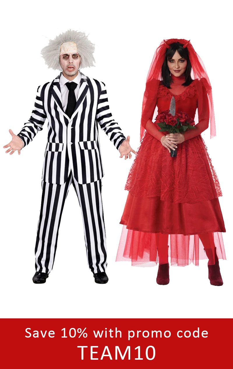 Beetlejuice & Lydia Deetz Couples Costume - Fancydress.com