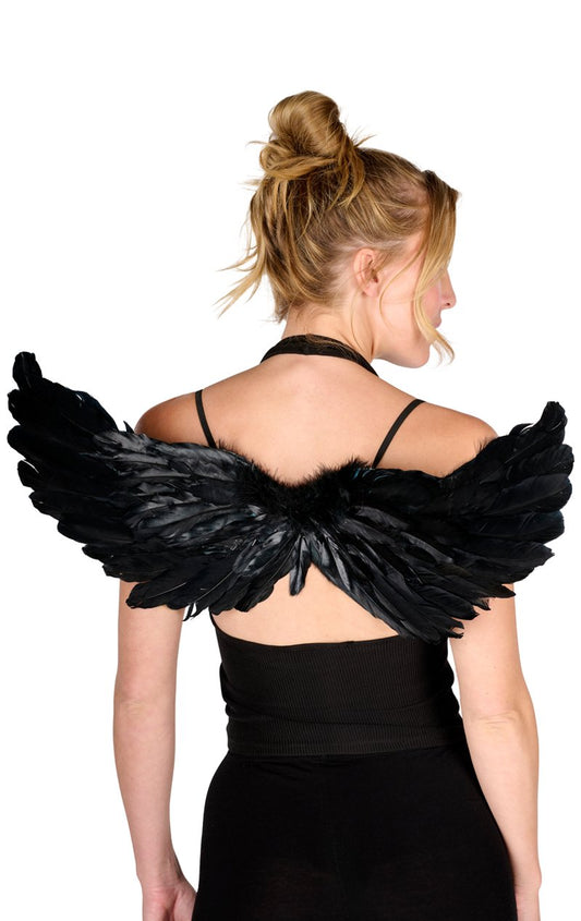 Black Feather Wings Accessory 55cm x 55cm - Fancydress.com