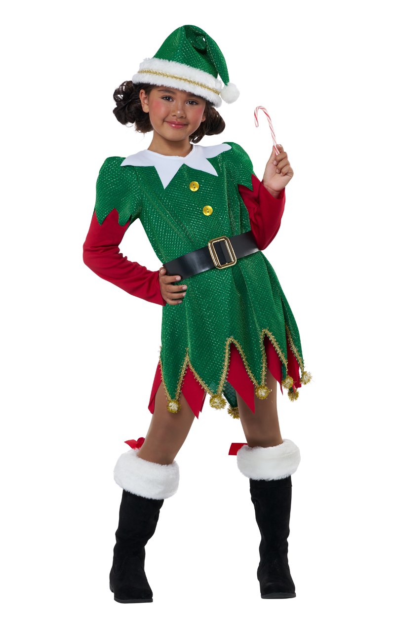 Girls Cute Christmas Elf Costume - Fancydress.com