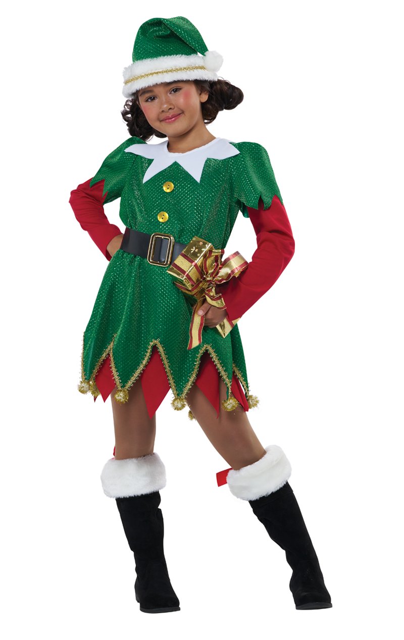 Girls Cute Christmas Elf Costume - Fancydress.com