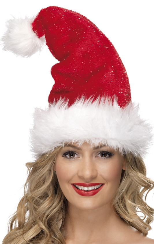 Adult Luxury Santa Hat With Tinsel