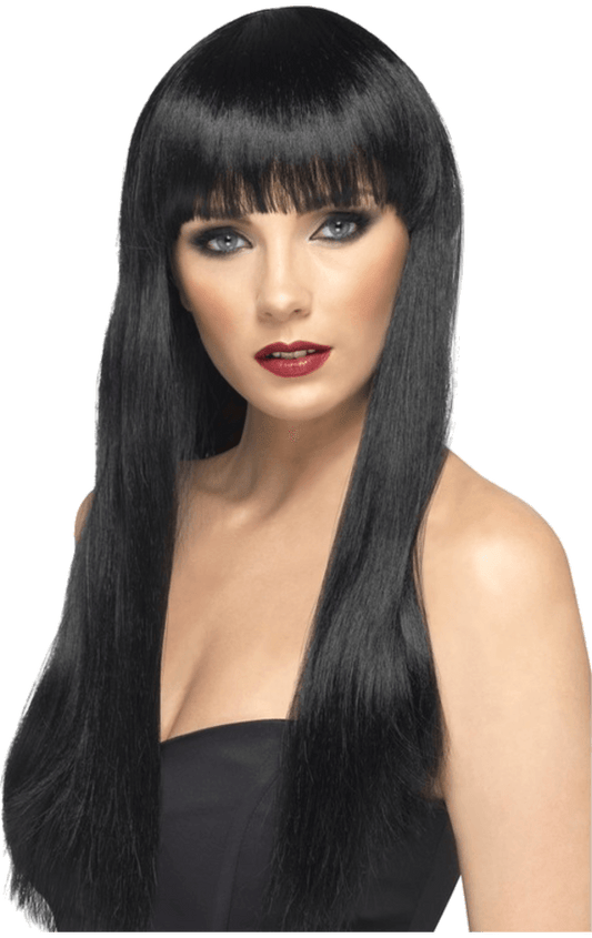 Long Black Wig with Fringe