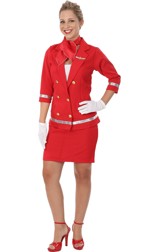 Damen Red Air Hostess Kostüm