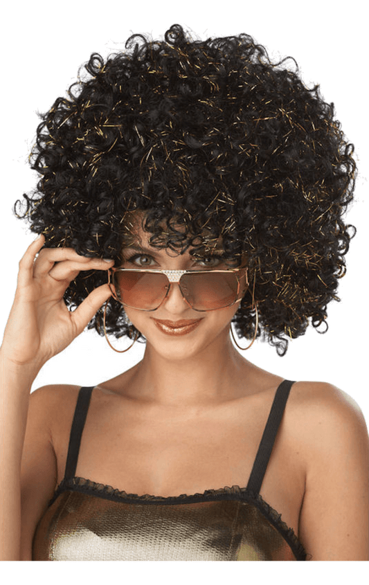 Glitzer Afro Black & Gold Perücke