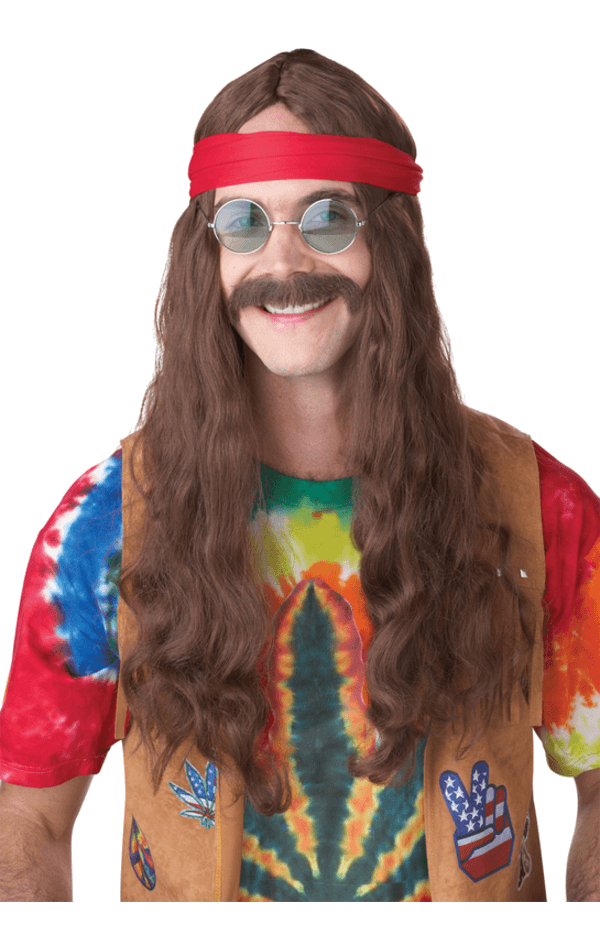 Mens Hippie Wig & Moustache