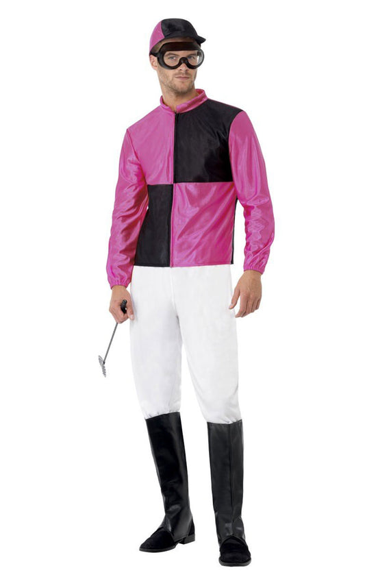 Déguisement jockey rose et noir homme