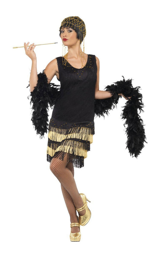 Womens 1920s Gold Fringe Flapper Costume