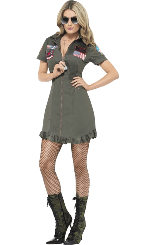 Damen Deluxe Top Gun Kleid Kostüm