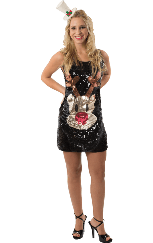 Womens Sequin Rudolph Dress