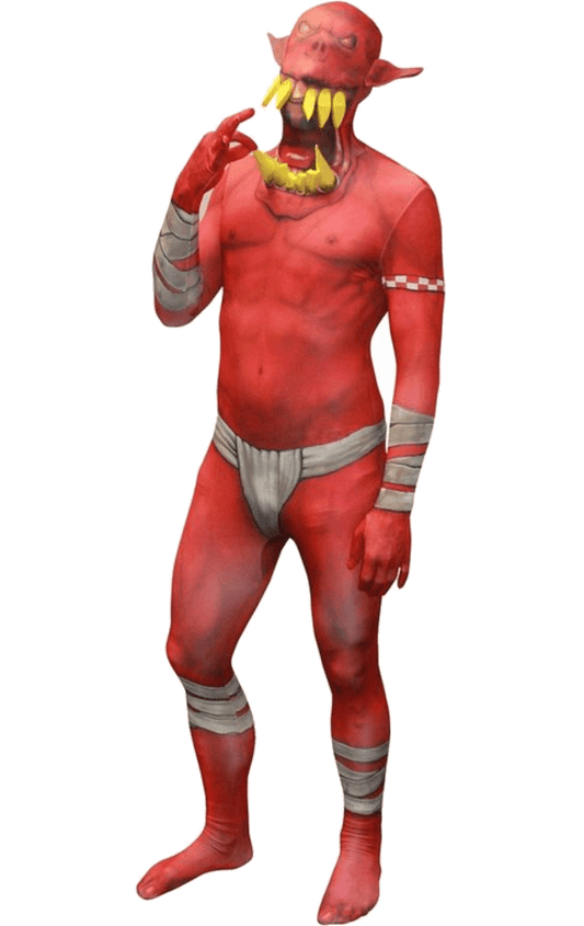 Mens Jaw Drop Red Morphsuit Orc Costume