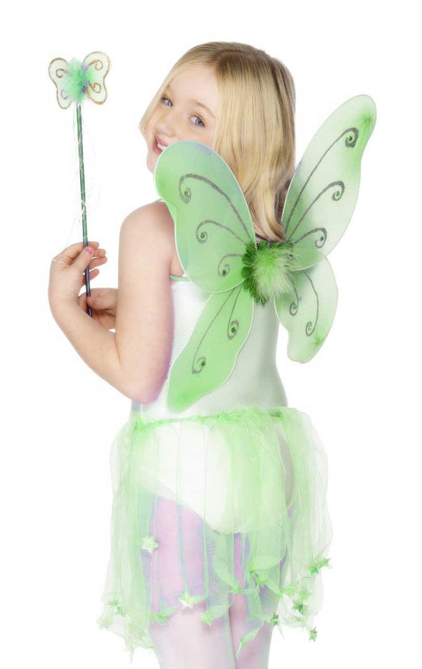 Green Butterfly Wings And Wand - Fancydress.com