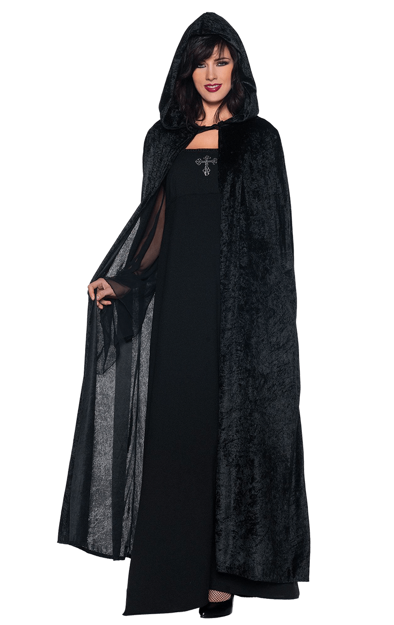 Full Length Black Hooded Cloak