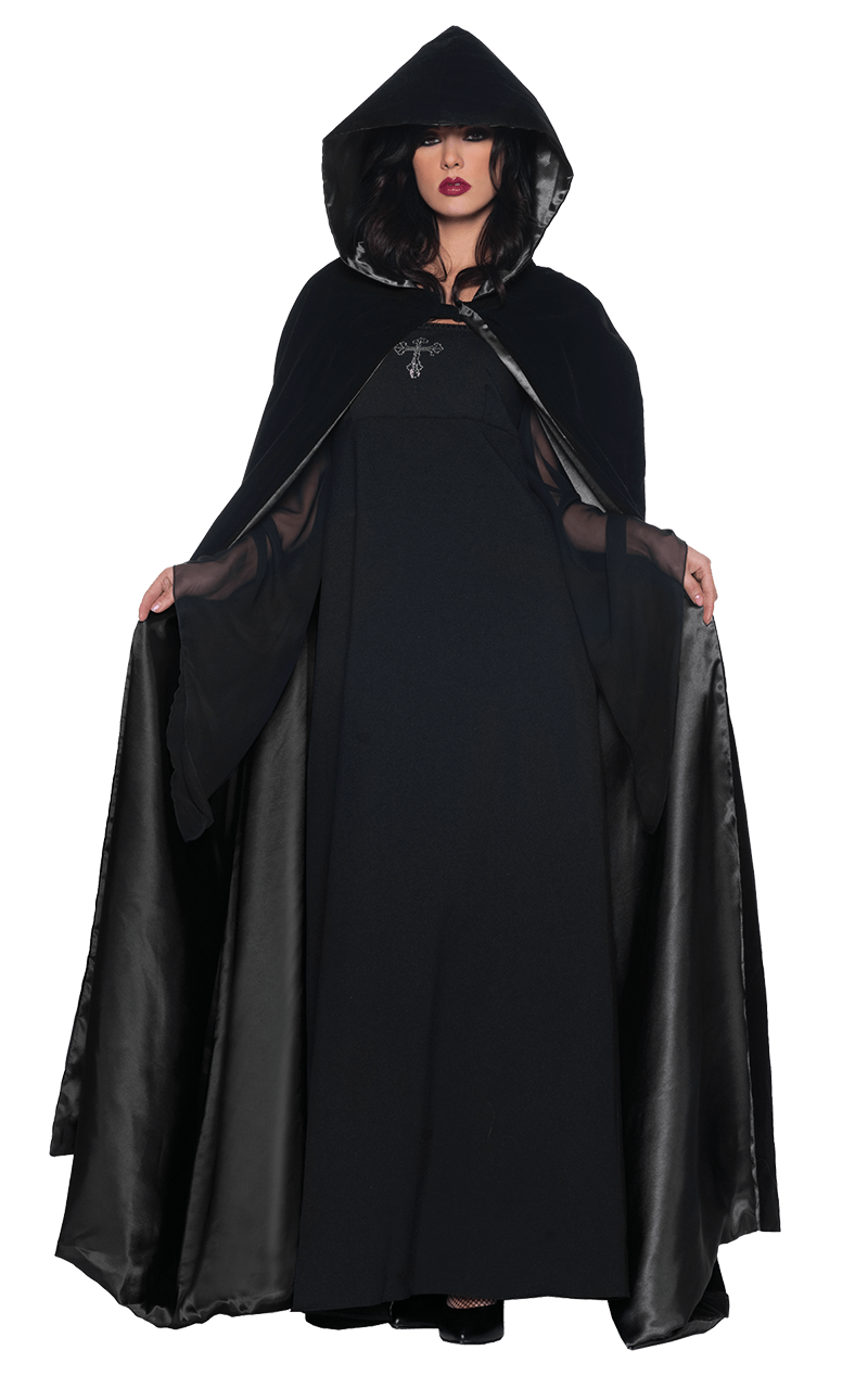 Womens Black Velvet And Satin Cape