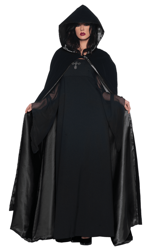 Cape noire en velours et satin pour femme