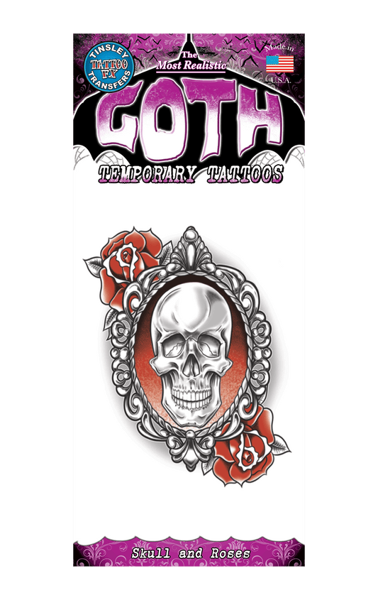 Skull and Roses Goth Tattoo Accessory