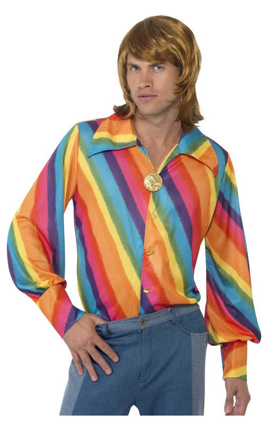 Herren 70er Regenbogenfarbhemd