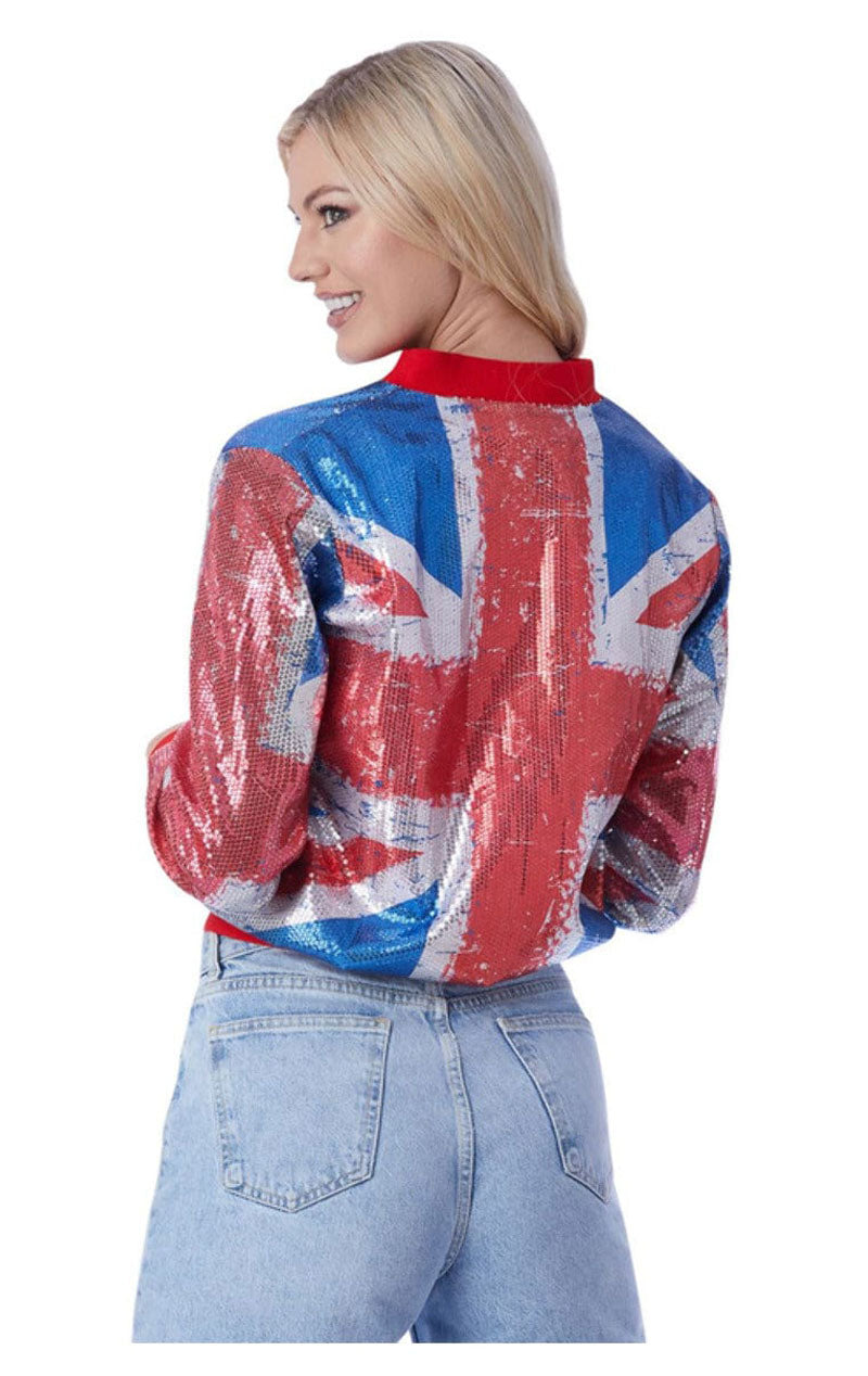 Womens Union Jack Sequin Bomber Jacket