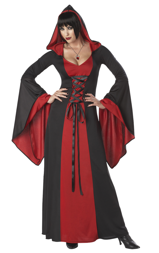 Déguisement robe à capuche rouge foncé femme