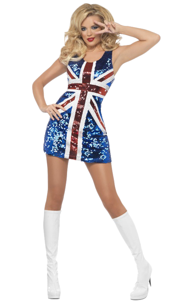 Womens Sequin Union Jack Costume