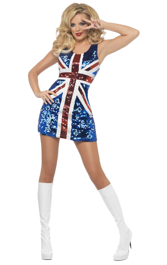 Damen Pailletten Union Jack Kostüm