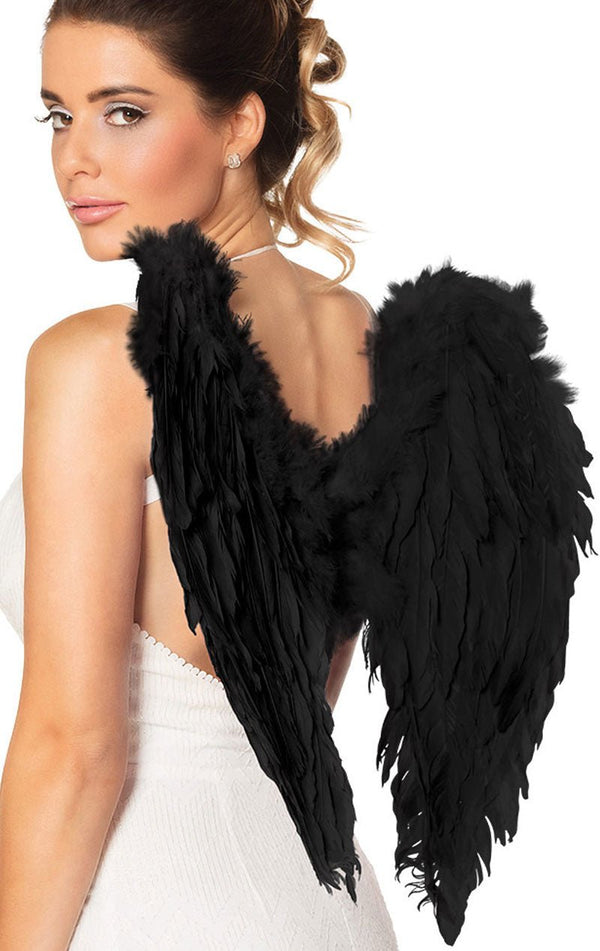 Black Feather Angel Wings Accessory 50cm x 50cm - fancydress.com