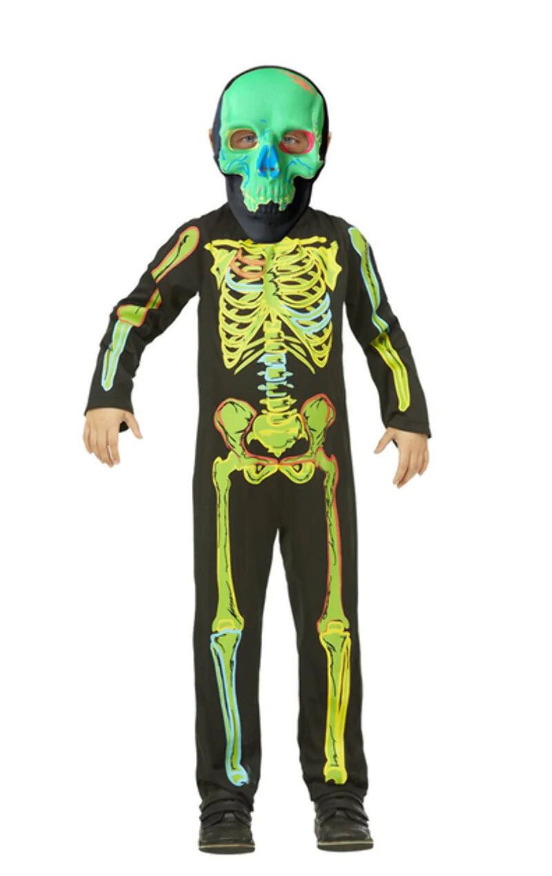 Boys Neon Skeleton Glow in the Dark Costume - Fancydress.com