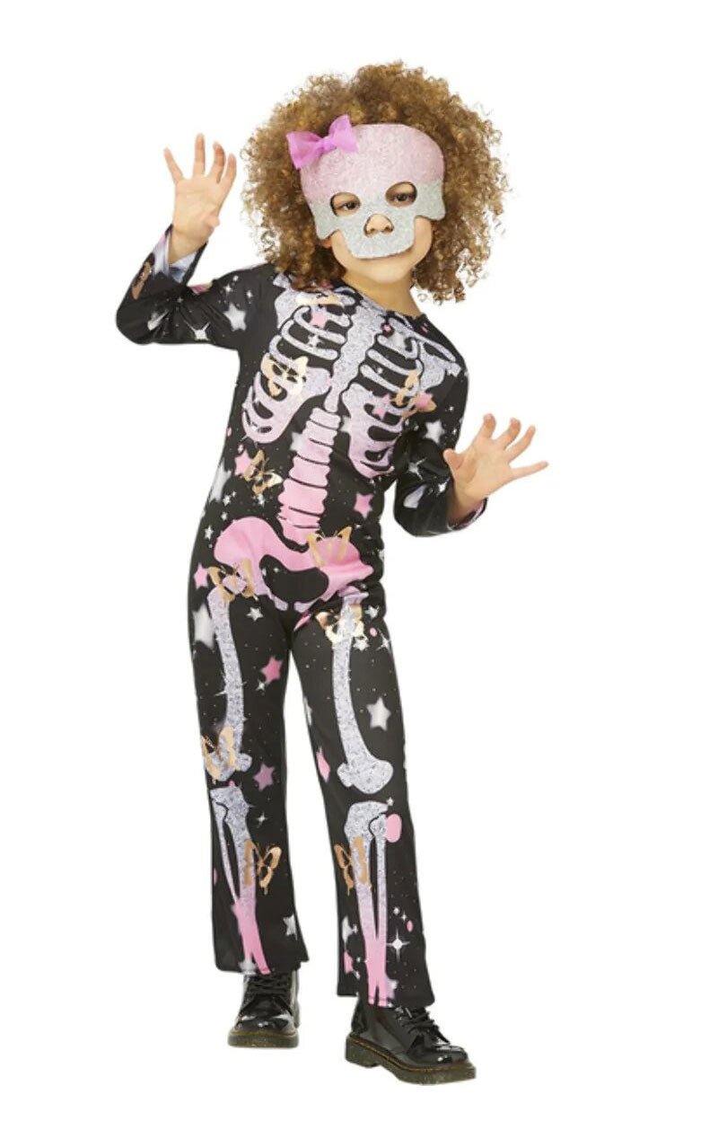 Childrens Skeleton Rose Gold Sparkle Costume - Fancydress.com